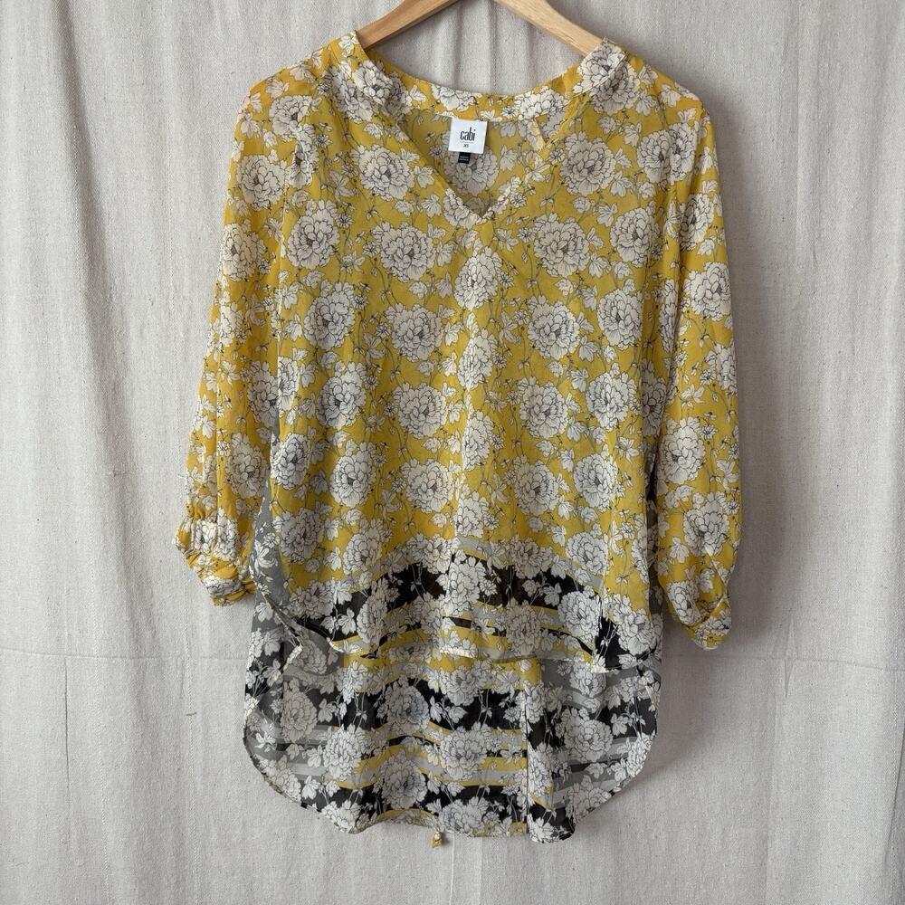 CAbi Amelia Gather Yellow Marigold‎ Blouse Women XS Yellow Boho Chic Spring 5713